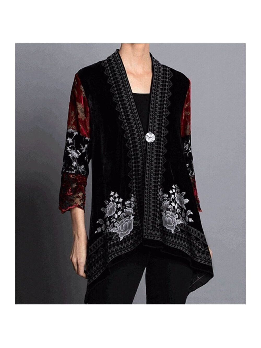 JOHN MARK Embroidered Velvet One-Button Jacket $159 SIZE XS